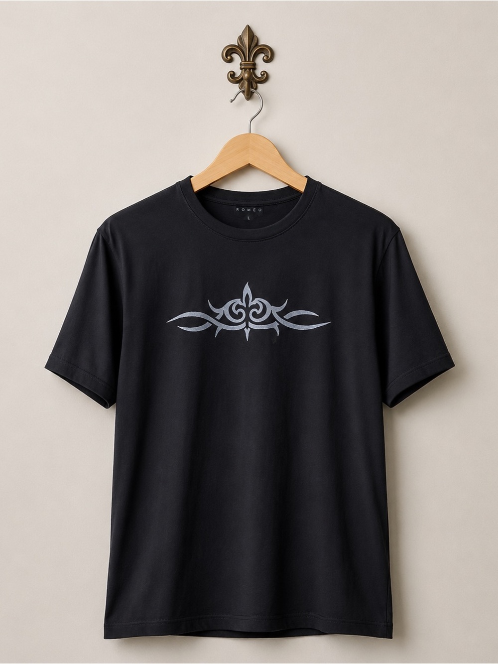 Romeo black men’s stretch crewneck tribal print tattoo tee shirt L